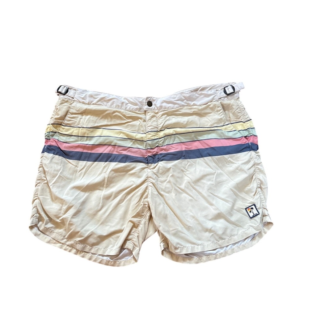 Marine Layer Board Shorts Mens Beige Striped Retro Surf Swim Trunks SIZE 34